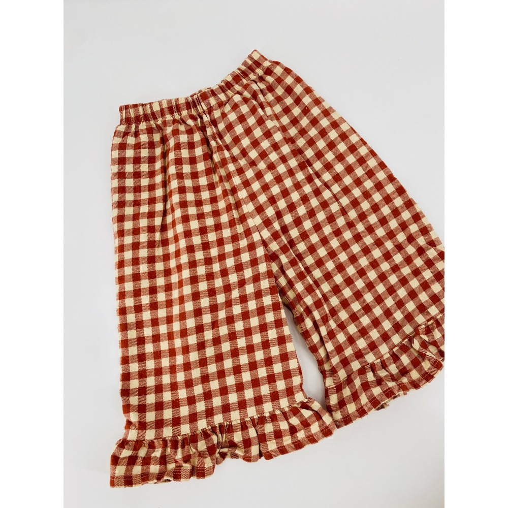 Organic Zoo Gingham Ruffle Hem Pants Kids 3-4Y Rust Red Checkered Organic Cotton